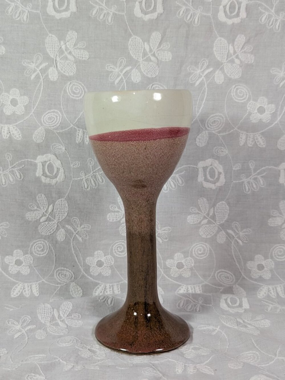 Tall Pottery Wine Goblet, Signed
